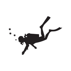 Scuba Diver Silhouette Underwater Diving Snorkeling Ocean Adventure Icon