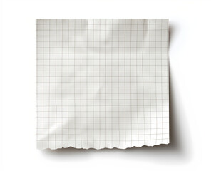 Blank squared paper sheet clipped with metal binder against white background in minimalist office stationery flat lay

