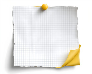 Blank squared paper sheet clipped with metal binder against white background in minimalist office stationery flat lay

