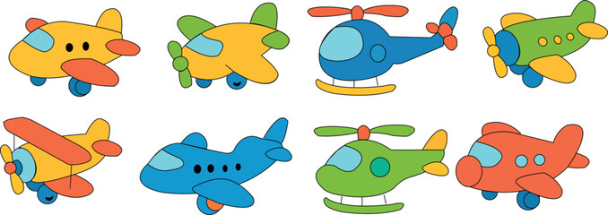 Cartoon Airplane Helicopter Vectors