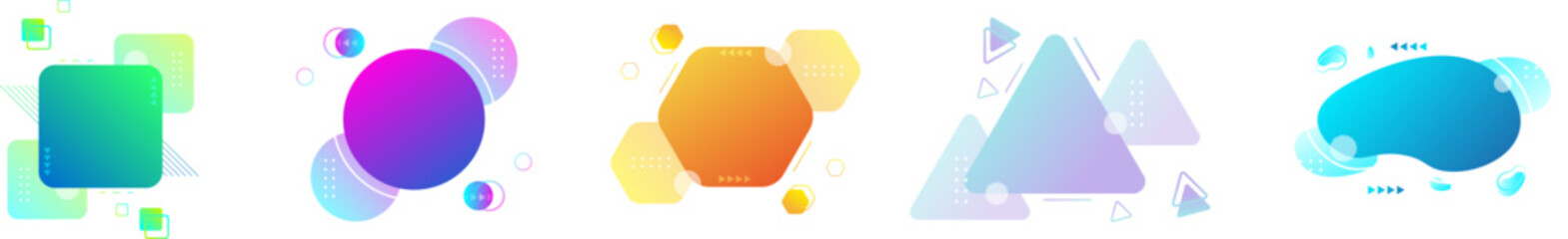 Set of colorful geometric abstract fluid shape. Modern abstract banner design ini square, circle, hexagon, triangle, and fluid form