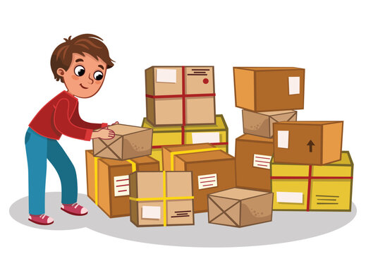 Delivery Boy with Parcels - Cute Cartoon Character Illustration
