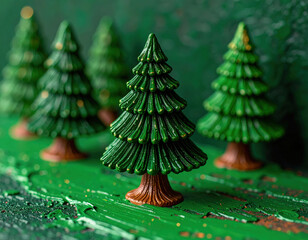 Decorative green trees studio setting photography bright background close-up focus nature aesthetic