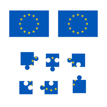 European Union flag  jigsaw puzzle background, 2x3 puzzle template, isolated on white, vector illustration.