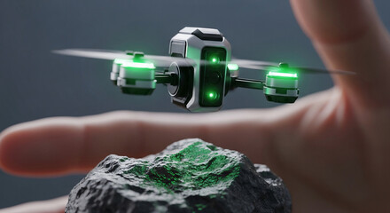 Mini Space Drone Scanning Alien Rock