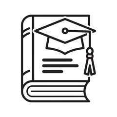 Graduation Cap on Book Icon for Academic Learning and Education Concept