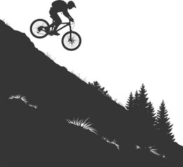 Extreme Downhill Mountain Biker Silhouette Vector - Dynamic Rider