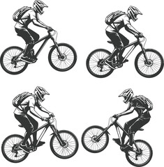 Mountain Bike Riders Silhouettes - Cyclist Collection on Mountain Trails