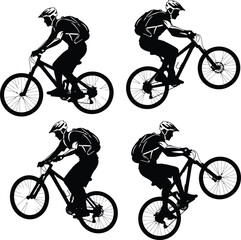 Mountain Bike Riders Silhouettes - Cyclist Collection on Mountain Trails