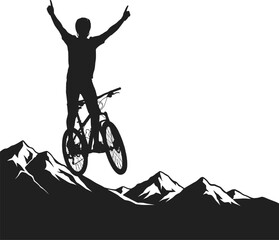 Dynamic Mountain Biker Silhouette - Rider on Mountain Peak Vector