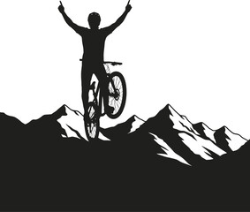 Dynamic Mountain Biker Silhouette - Rider on Mountain Peak Vector