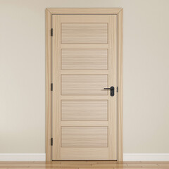 Light beige wooden door with black hardware.