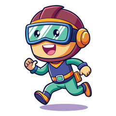 Obraz premium Cartoon character, a boy in a futuristic suit, running