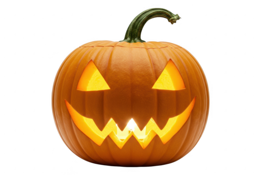 A glowing jackolantern sits on a transparent background