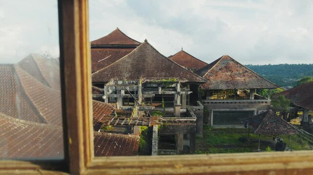 Ghost palace pi bedugul bali indonesia seen through window