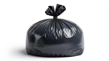  Black Garbage Bag Tied at Top on White Background – Glossy Plastic Waste Bag Product Photo

