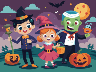 Child-Friendly Halloween Monsters Retro Cartoon
