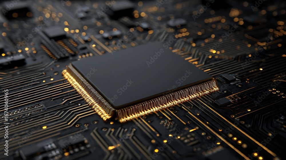 Poster close-up of a computer microchip on a circuit board