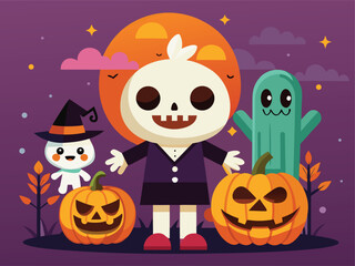 Dancing Halloween Cartoon Trio in Spooky Night