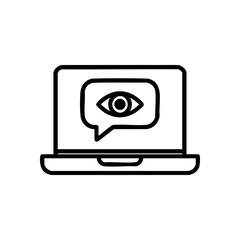Minimalist vector illustration of a laptop with a chat window and an eye icon, symbolizing AI observation or chatbot presence.