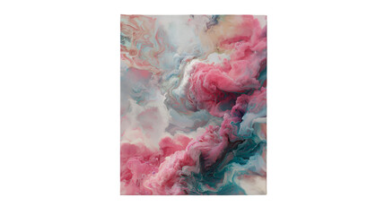 Abstract painting featuring soft pink and blue hues blended together in a cloud like formation