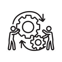 Teamwork Gear Collaboration Icon for Business Process and Engineering