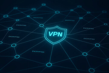 Virtual private network vpn shield concept illustrating secure network connections encrypted data protection for privacy and online security