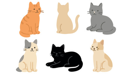 Cute Cat Illustration, Domestic Pet Cats in Playful and Relaxed Poses for Animal Lovers, Pet Art, and Feline-Themed Designs