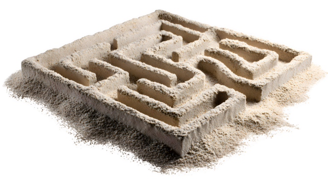 Sand maze sculpture, isolated on transparent background