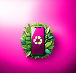 Smartphone mit Rcyclingzeichen auf blauem Hintergrund