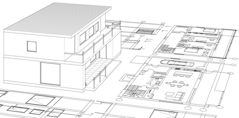 Fototapeta premium architecture modern house 3d illustration