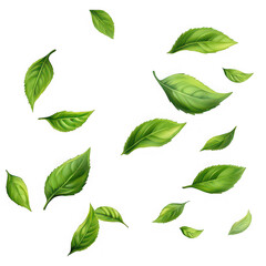 Vibrant green leaves scattered on a dark background