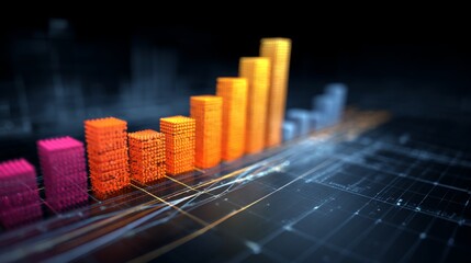 A D financial graph with ascending bars and vibrant colors, symbolizing growth and success in a competitive market environment.