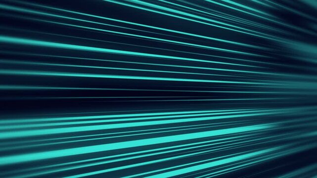 Bright turquoise neon lines running parallel to each other on a dark background. Light bars or lasers moving through space.