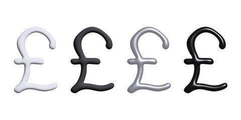 3d british pound currency symbol set Brush stroke doodle Single element for design