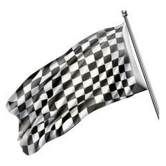Waving checkered flag on pole black background racing flag