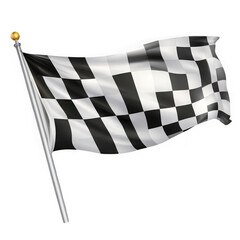 Waving checkered racing flag with golden finial on pole