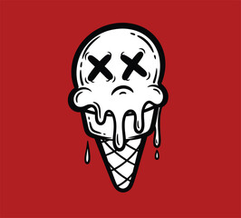 Dead Ice Cream Character Black and White Line Art