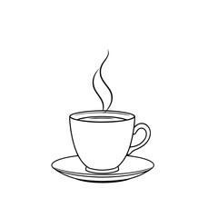 Fototapeta premium Steaming Coffee Cup: A simple line art illustration of a hot beverage in a cup and saucer, showcasing its warm, comforting aesthetic.