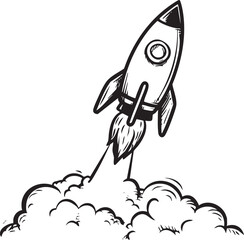 Rocket launch in black and white sketch style for creative projects