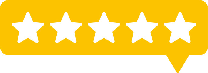 5 star icon rank sign. Customers rating for product or service. Yellow five star review sign for app, website, ui design element. Transparent png and vector illustration.
