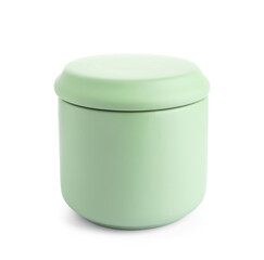 Jar for bathroom accessories on white background