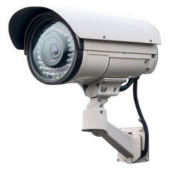 White surveillance camera with infrared L E Ds and adjustable mount