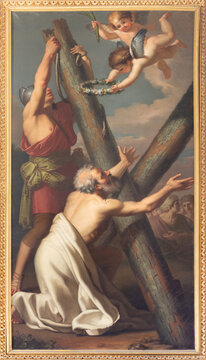 Perugia - The painting of St. Andrew the Apostle in the church Oratorio dei Santi Andrea e Bernardino by Vincenzo Ferreri (1793).