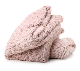 New soft folded blankets on white background