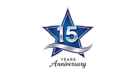 Obraz premium Sparkling Blue and Silver 15 Years Anniversary Star Logo