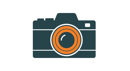 Teal and Orange DSLR Camera Icon: Simple, Flat Design