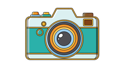 Colorful Cartoon Camera Illustration with Teal Body and Orange Accents