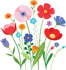 Fototapeta premium Vibrant bouquet of stylized wildflowers in flat design