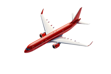 Red Passenger Jet Airplane in Flight Isolated on white Background Aerial View Commercial Aircraft Transportation Travel Aviation Industry Theme